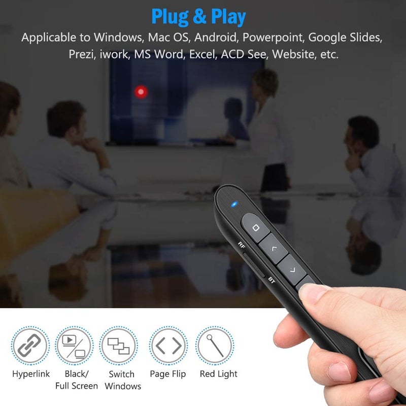 DinoFire for Bluetooth RF 2.4GHz Dual Modes Red Light Wireless Presenter Presentation Powerpoint Clicker Presentation Remote Control Slide Advancer Changer Support Mac Powered by AAA (11) - Image 3
